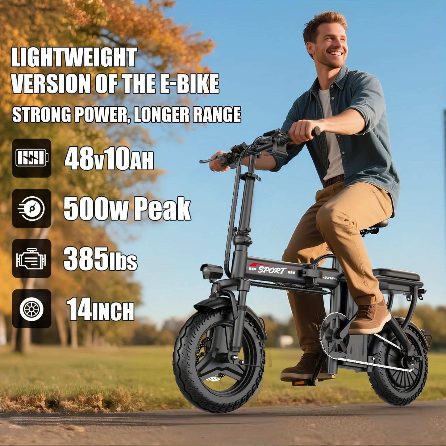 F9 Folding E-Bike – 500W, 48V 13Ah, 25 MPH, 25-Mile Range