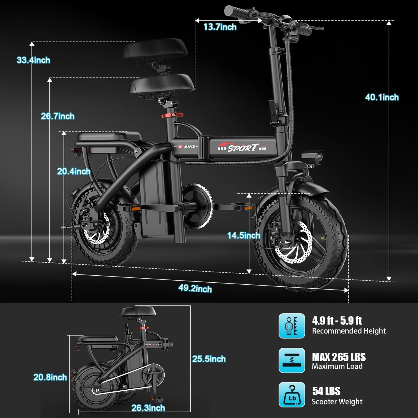 F9 Folding E-Bike – 500W, 48V 13Ah, 25 MPH, 25-Mile Range